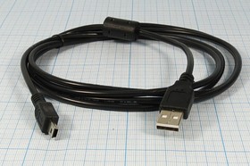 Шнур штекер USB A-штекер mini-USB A, 1,8м, Ni/пластик, черный, с фильтром