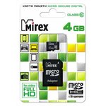 13613-AD10SD04, Флеш карта microSD 4GB Mirex microSDHC Class 10 (SD адаптер)