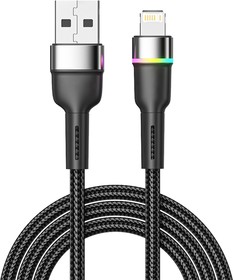 Фото 1/2 18-7059, Кабель USB-A - Lightning для Apple, 2,4А, 1м, в черной нейлоновой оплетке, с LED подсветкой