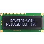 RC1602B5-LLH-JWV, Дисплей: LCD, алфавитно-цифровой, VA Negative, 16x2, 80x36x13,2мм