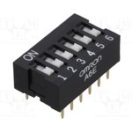 A6E-6101-N, Switch DIP OFF ON SPST 6 Flush Slide 0.025A 24VDC PC Pins 1000Cycles ...