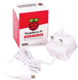 Фото 1/2 SC0212, Raspberry Pi Accessory, Raspberry Pi 4 Model B Official PSU, USB-C, 5.1V, 3A, UK Plug, White