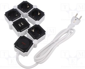 LPS276U, Plug socket strip: supply; Sockets: 4; 230VAC; 16A; white; 1.5m