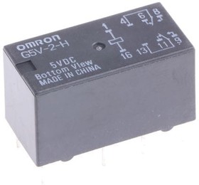 Фото 1/2 G5V-2-H-DC5, Signal Relay 5VDC 2A DPDT(20.5x10.1x12)mm THT
