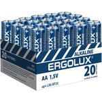 14675, Батарейка Ergolux AA/LR 6 Alkaline BP-20 (LR 6 BP20, 1.5В)(20 шт в уп.)