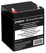 Фото 1/8 Exegate EX282961RUS Аккумуляторная батарея HR 12-4.5 (12V 4.5Ah, клеммы F1)