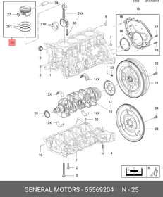 55569204, Поршень ДВС с кольцами OPEL ASTRA J (2010 ) A16XHT,B16XHT