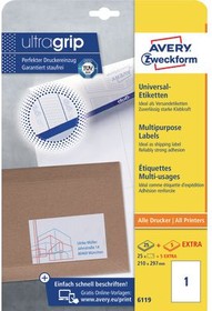 6119, Label, Paper, 297 x 210mm, 25x 1pcs, White