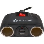 ASP-2U-11, Прикуриватель 2 гнезда 12 В 2 USB 100 Вт 8 А витой шнур черный Airline