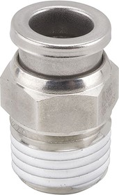 KQG2H01-N01S, KQG2 Series Straight Threaded Adaptor, NPT 1/8 Male to Push In 1/8 in, Threaded-to-Tube Connection Style