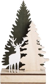 Фото 1/10 504-002, Деревянная фигурка с подсветкой Елочка с оленем 12x6x21,5 см