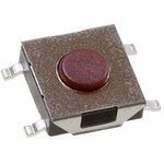 KAN0647-0252C-B, тактовая кнопка 6.6x6.1, h=2.5mm, 260gf, SMD, stainless steel cover, SMD?red stem
