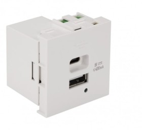 Модуль USB-зарядки, 1 порт USB-C и 1 порт USB-A, 4.2A/5V, 45x45, белый LAN-EZ45x45-2UCA/4.2-WH