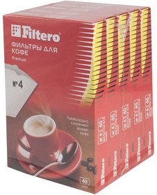 Фильтры для кофе Filtero Premium №4, для кофеварок, бумажные, 1х4, 200 шт, белый [4/200]