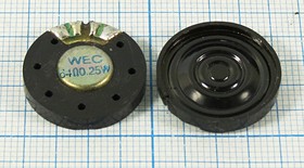 Динамик, размер 20x 4, сопротивление 64 Ом, мощность 0.25 Вт, материал пластик, контакты 2C, марка WEC20-11