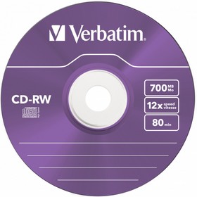 Фото 1/6 Диск CD-RW Verbatim 700Mb 12x Slim case (5шт) Color (43167)