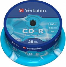 Фото 1/7 Диск CD-R Verbatim 700Mb 52x Cake Box (25шт) (43432)