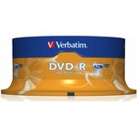 Носители информации DVD-R, 16x, Verbatim Azo Matt Silver, Cake/25, 43522