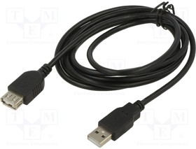 KABUSB2 AA 2M AL-OEM-110, Cable; USB 2.0; USB A socket,USB A plug; 1.8m; black; Core: Cu