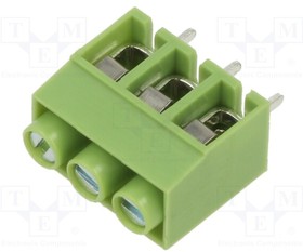 XY167V-3P 5.0MM GREEN, PCB terminal block; angled 90°; 5mm; ways: 3; on PCBs; terminal