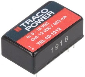Фото 1/3 TEL 10-1212, Isolated DC/DC Converters - Through Hole 10W 9-18Vin 12V 833mA Iso DIP16