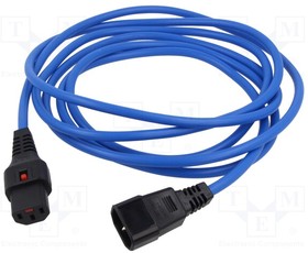 IEC-PC963, Cable; IEC C13 female,IEC C14 male; PVC; 3m; blue; 10A; 250V