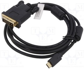 AK-300332-020-S, Adapter; DVI-D (24+1) plug,USB C plug; nickel plated; 2m; black