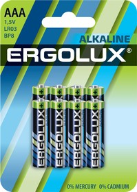Ergolux Alkaline BL8 LR03 (LR03 BP8, мизинчиковая батарейка ААА 1.5В)