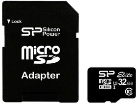 Фото 1/3 SP032GBSTHBU1V10SP, Memory Card, microSD, 32GB, 85MB/s, 15MB/s, Black