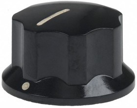 5152AE, Fluted Knob - 0.250" (6.35mm) Shaft with Line on Top - Aluminum - Black.