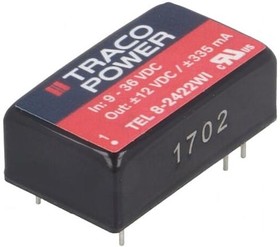 Фото 1/2 TEL 8-2422WI, Isolated DC/DC Converters - Through Hole 9-36Vin +/-12Vout 8W +/-335mA Iso DIP-16