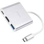 Переходник хаб HOCO HB14 Easy use Type-C adapter (Type-C to USB3.0+HDMI+PD), серебро