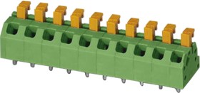 PCB terminal, 2 pole, pitch 5 mm, AWG 24-18, 13.5 A, spring-clamp connection, green, 1864435