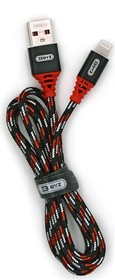 Фото 1/2 USB-кабель AM-8pin 1 метр, 2.4A, тканевый, черно-красный, 23750-BL-690iBKR
