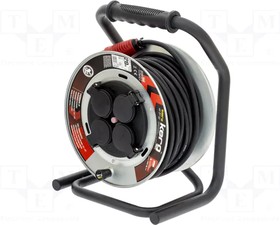 W2247, Extension lead; reel; Sockets: 4; rubber; black; 3x1,5mm2; 20m; 16A