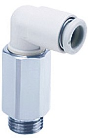 KQ2L08-U01A, KQ2 Series Elbow Threaded Adaptor, Uni 1/8 Male to Push In 8 mm, Threaded-to-Tube Connection Style