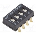 SDA04H0SB, Переключатель: DIP-SWITCH, Кол-во секций: 4, ON-OFF, 0,025A/24ВDC