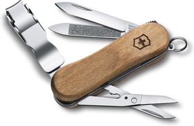 0.6461.63, Нож-брелок Victorinox Classic Nail Clip Wood 580, 65 мм, 6 функций, дерево
