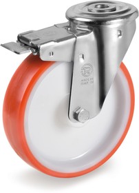 Колесо Tellure Rota 606401 поворотное с тормозом, диаметр 80мм, грузоподъемность 120кг, термопластичный полиуретан, полиамид