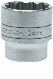 Фото 1/2 M120534-C, 1/2 in Drive 34mm Standard Socket, 12 point, 45.5 mm Overall Length