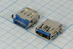 Разъем USB розетка, тип A 3.0, контакты на плату, угловой, USBA-SA3.0