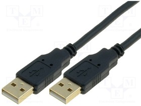 CU203G-B-050-PB, Cable; USB 2.0; USB A plug,both sides; gold-plated; 5m; black; PVC