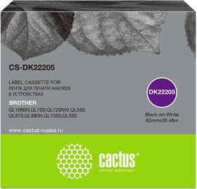 Фото 1/6 Картридж ленточный Cactus CS-DK22205 DK-22205 черный для Brother P-touch QL-500, QL-550, QL-700, QL-800