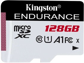 Фото 1/10 Карта памяти microSDXC UHS-I U1 Kingston High Endurance 128 ГБ, 95 МБ/с, Class 10, SDCE/128GB, 1 шт., без адаптера