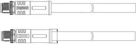 M12L-05BMEM-SL8H01, Sensor Cables / Actuator Cables M Series, M12, L Code, Metal, 16A, 05 pins, Male Connector, Male (Power) + Female (Groun