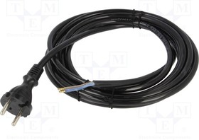 W-98580, Cable; CEE 7/17 (C) plug,wires; PUR; 4m; black; 2x1,5mm2; 16A; 230V