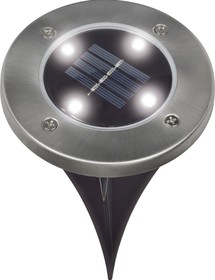 Фото 1/5 UL-00004274, Светильник садово-парковый Uniel USL-F-171/PT130 INGROUND 4LED 1*АА Ni-Mh аккумулятор в/к. IP44 на солнечной батарее.. Белый св