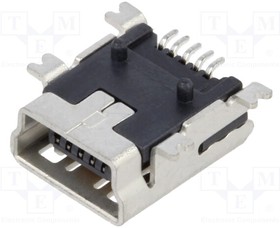 USB2066-05-RBHM- 15-STB-00-01-A, USB Connectors Mini B Skt, 5P, Top-SMT, 9.2 Length, R/A, 15u\", Peg 1.0, T&R