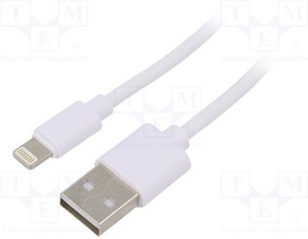 AK-USB-31, Кабель; USB 2.0; вилка Apple Lightning,вилка USB A; 1,8м; белый