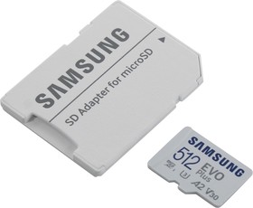 Фото 1/3 Флеш карта microSDXC 512GB Samsung EVO Plus Class 10, A2, V30, UHS-I (U3), W 90 МБ/с, R 130 МБ/с,  MB-MC512KA/KR  адаптер на SD